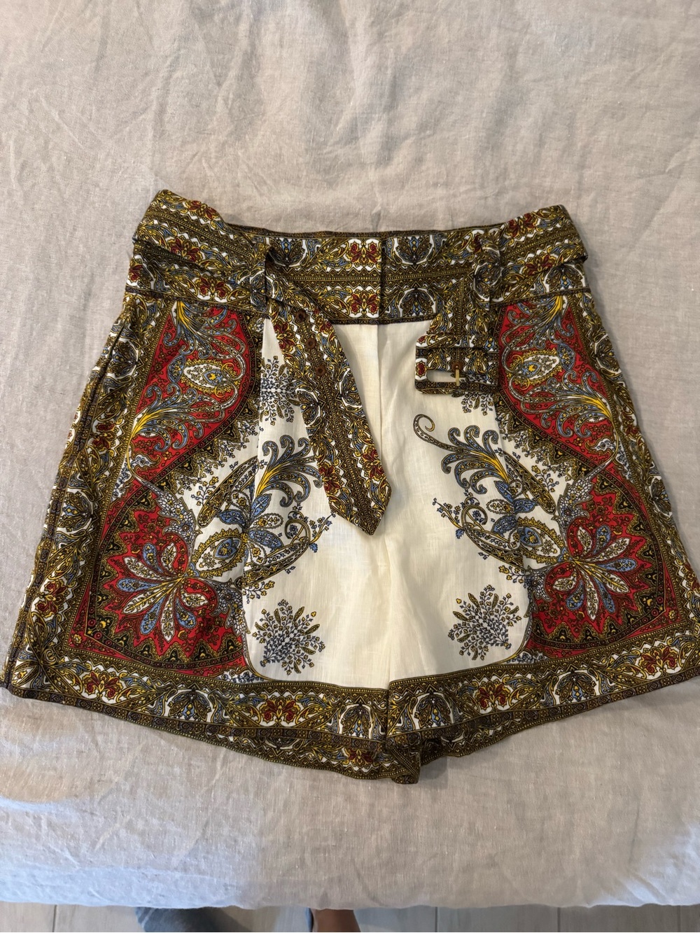 Veronica Beard Paisley High-Waist Tie Shorts - Red, White & Gold